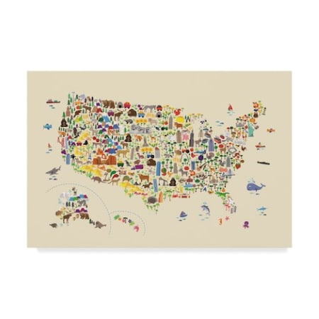 Michael Tompsett 'Animal Map Of United States For Children And Kids Beige' Canvas Art,12x19